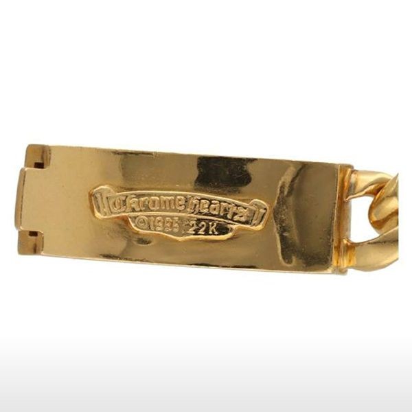 クロムハーツ ダガーIDブレスレット 偽物 22K イエローゴールド バングル 12リンク